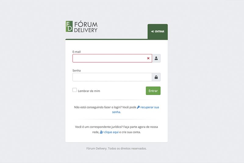 Tela de acesso do sistema da Fórum Delivery