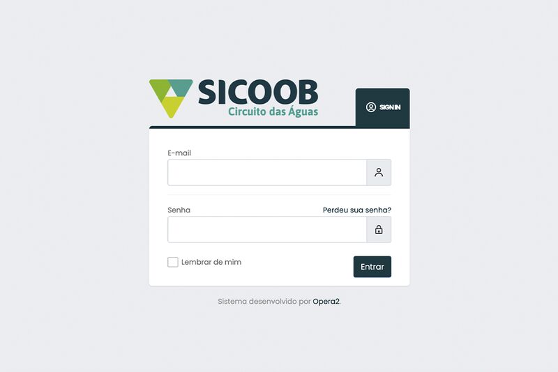 Tela de acesso da plataforma do Sicoob Circuito das Águas